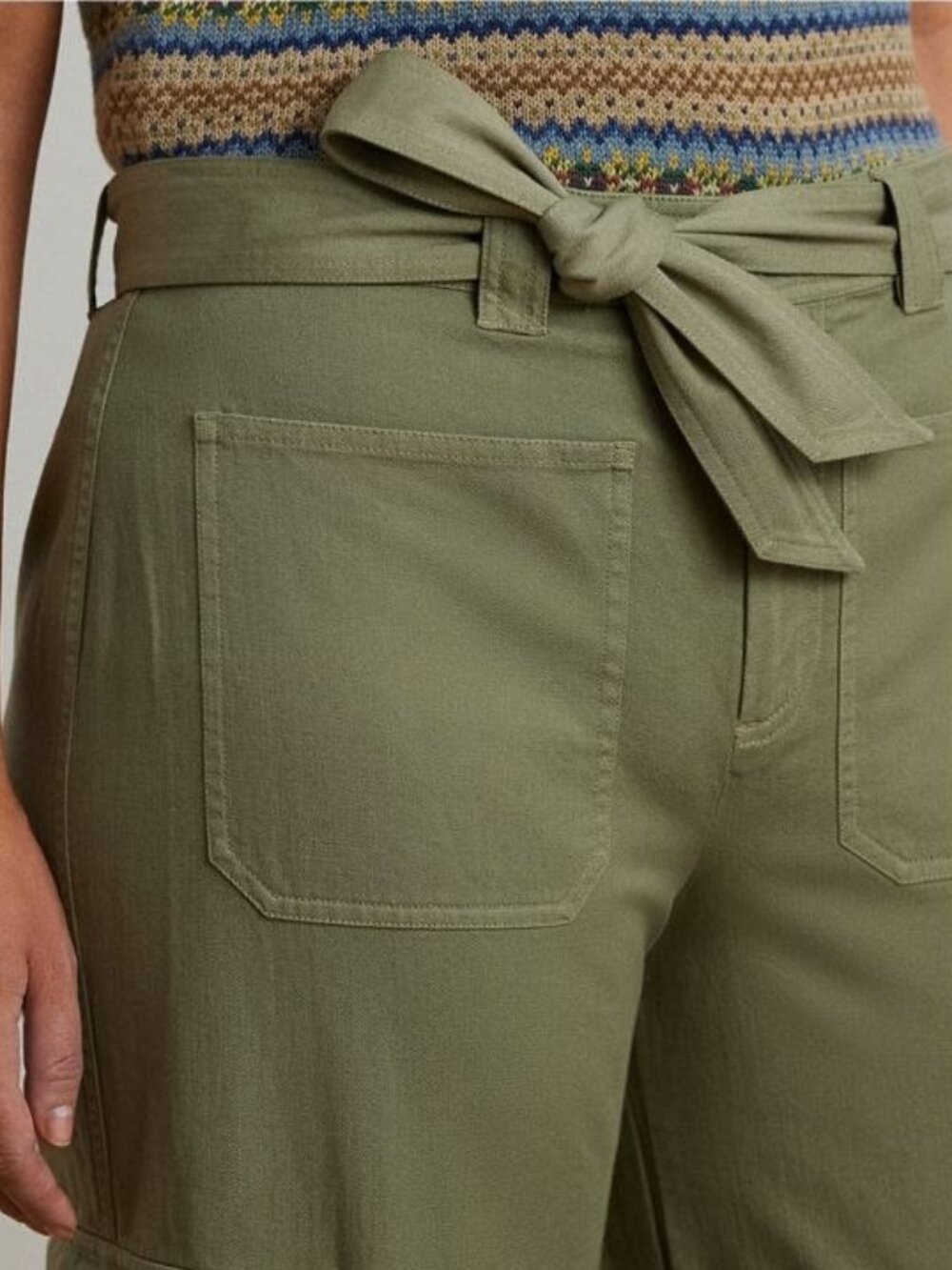 $185 Lauren Ralph Lauren Pleated Cotton Twill Wide-Leg Cargo Pant Green Size 16 - Picture 4 of 12